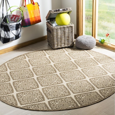 Safavieh 6 ft. 7 in. x 6 ft. 7 in. Linden 100 Contemporary Round Area Rug Cream & Beige LND132C-6R